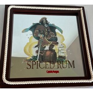 Captain Morgan Spiced Rum Bar Mirror Nautical Rope Frame 13x13 Tavern Decor